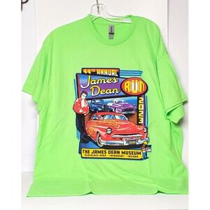 James Dean TShirt 2023 Annual  Car Show Fairmount Neon Green SIZE XL NEW